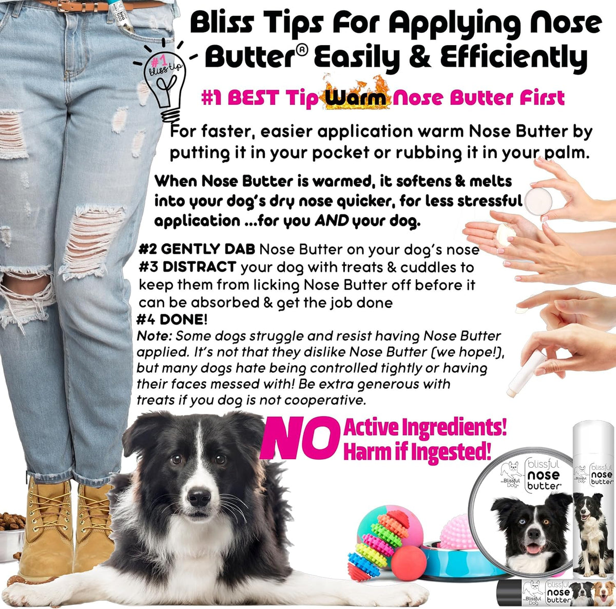 The Blissful Dog Border Collie Nose Butter for Dry, Cracked Skin, Lick-Safe Dog Nose Balm with Moisturizing Shea Butter, Almond, Olive, and Essential Oils, Pet Supplies, Uncented, 8 oz.