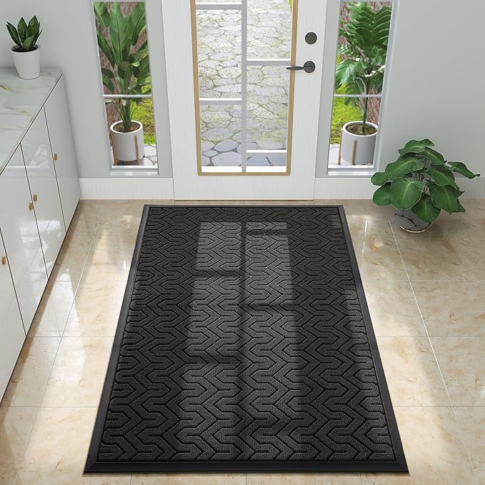 Yimobra Large Door Mat Outside Entrance 47x32, Waterproof Heavy Duty Outdoor Mats for Front Door, Non Slip Rubber Entry Mat for Garage Patio Indoor, Easy Clean, Black