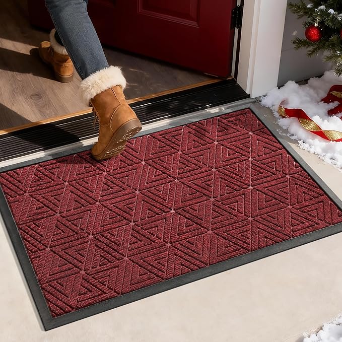 Yimobra Large Door Mat 36x24, All-Weather Waterproof Non-Slip Welcome Matt Outdoor, Heavy Duty Non Slip Doormat for Entryway for Patio and Garage Indoor, Easy Clean, Black Red