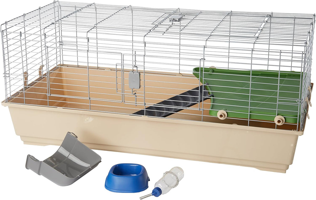 Amazon Basics Top Access Small Animal, Rabbit & Guinea Pig Cage, Ferret Cage Habitat With Accessories, Jumbo, Multicolor, 48.6"L x 26.6"W x 20.6"H