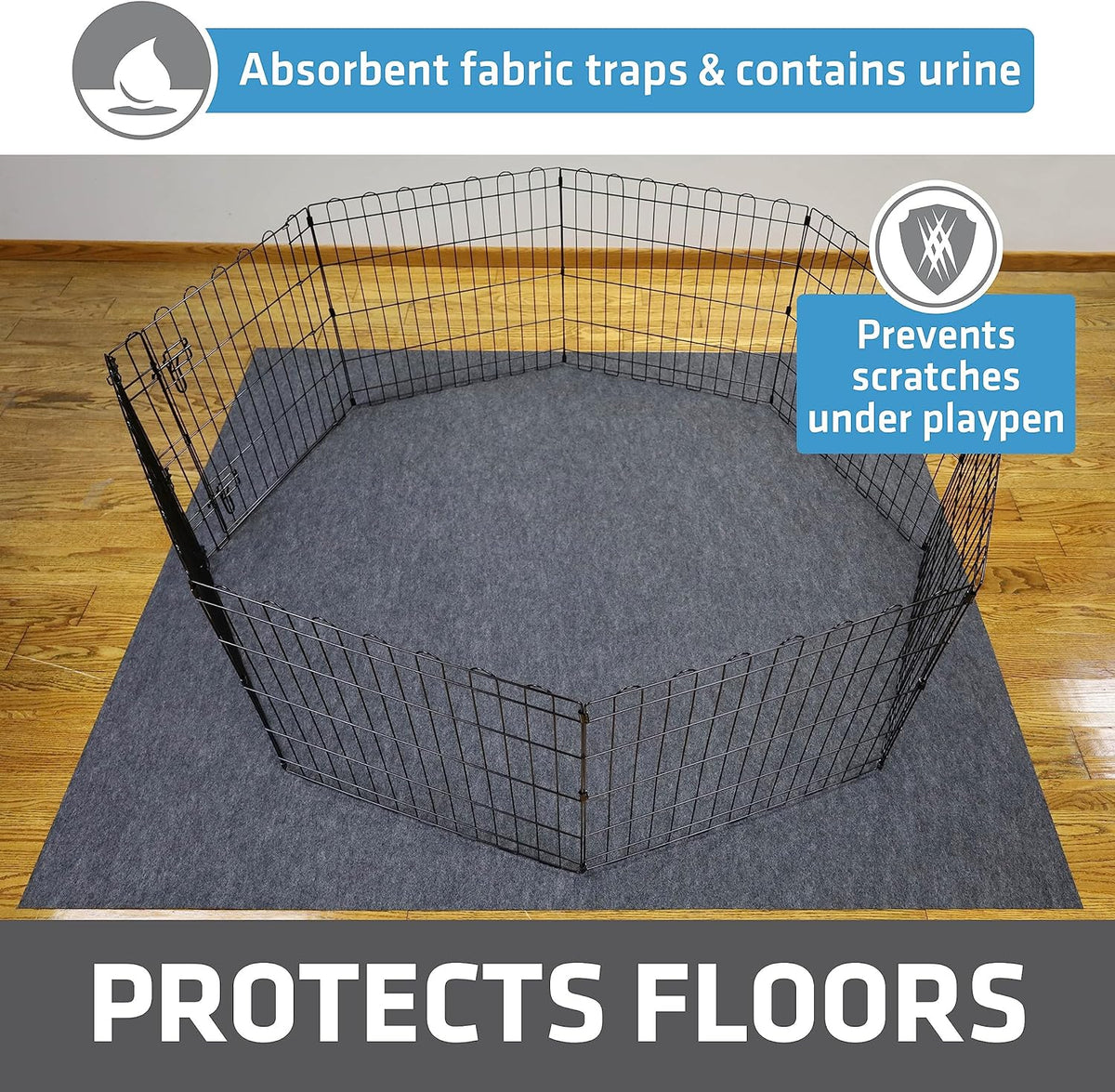 Drymate Jumbo Dog Playpen Mat (60x74), Super Absorbent, Waterproof, Slip-Resistant, Machine Washable, Reusable Puppy Pad for Training, Whelping, Housebreaking, Incontinence, Crate, Kennel (USA Made)