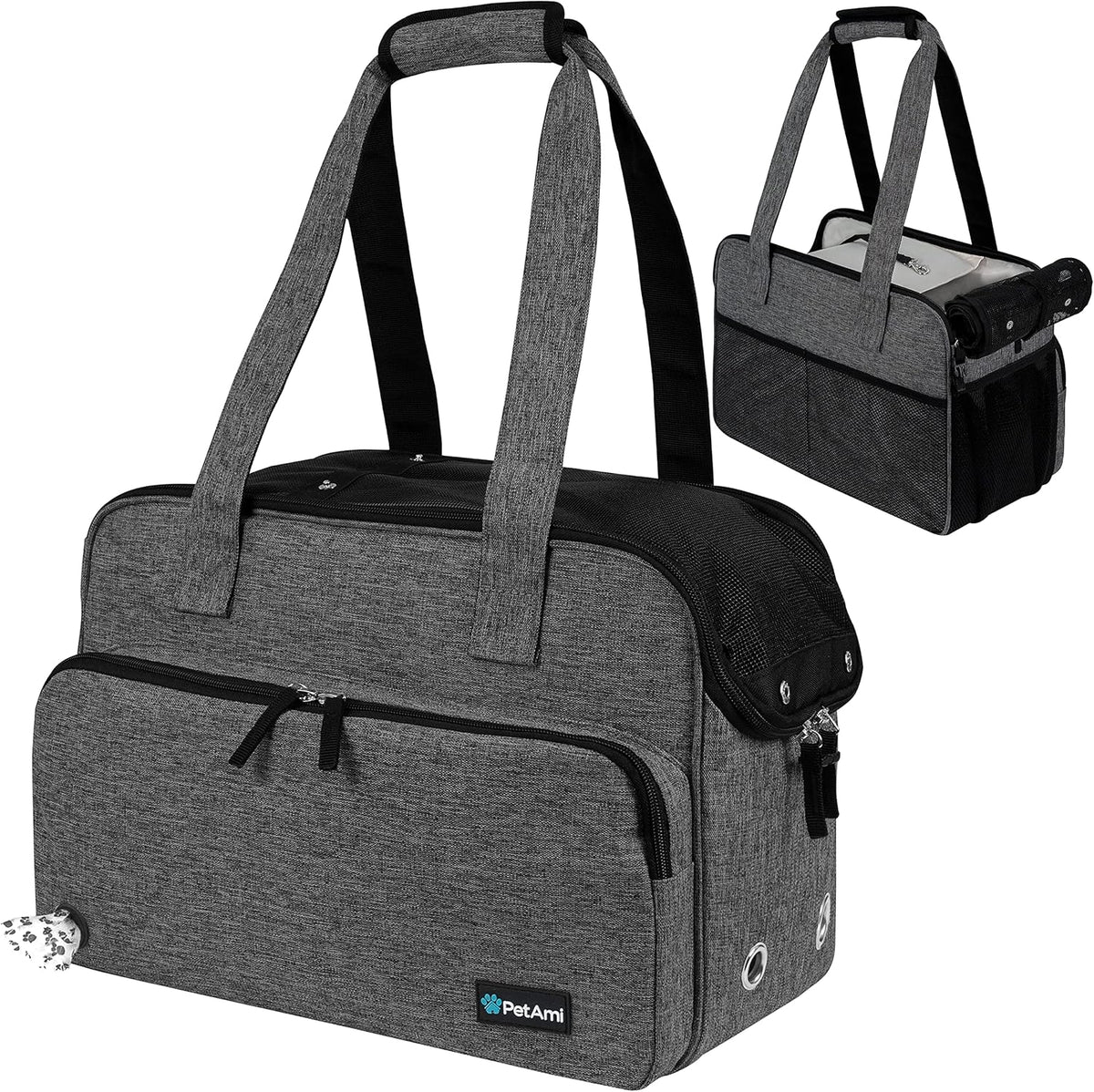 PetAmi Small Dog Purse Carrier, Soft-Sided Pet Carrier Bag with Pockets, Portable Puppy Cat Travel Handbag Tote, Airline Approved Breathable Mesh, Poop Bag Dispenser, Sherpa Bed, Max 18 lbs, Dark Gray