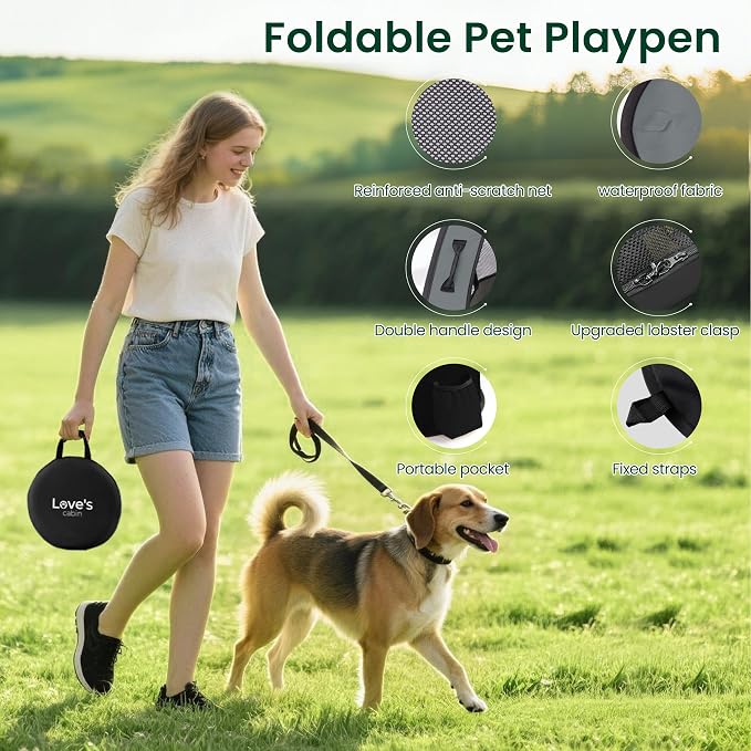 Love's cabin Pet Puppy Dog Playpen, Large Dog Tent Crates Cage Indoor/Outdoor, Portable Exercise Playpen for Dog and Cat, Foldable Pop Up Dog Kennel Playpen with Carring Case (L, Grey)