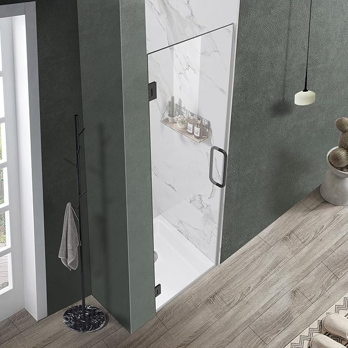 Bathroom Frameless Shower Door 24" W*72" H, 5/16" Clear Tempered Glass Hinged