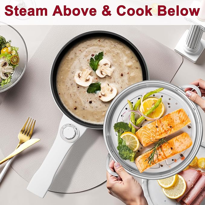 Dezin Hot Pot Electric with Steamer Upgraded, Non-Stick Sauté Pan, Rapid