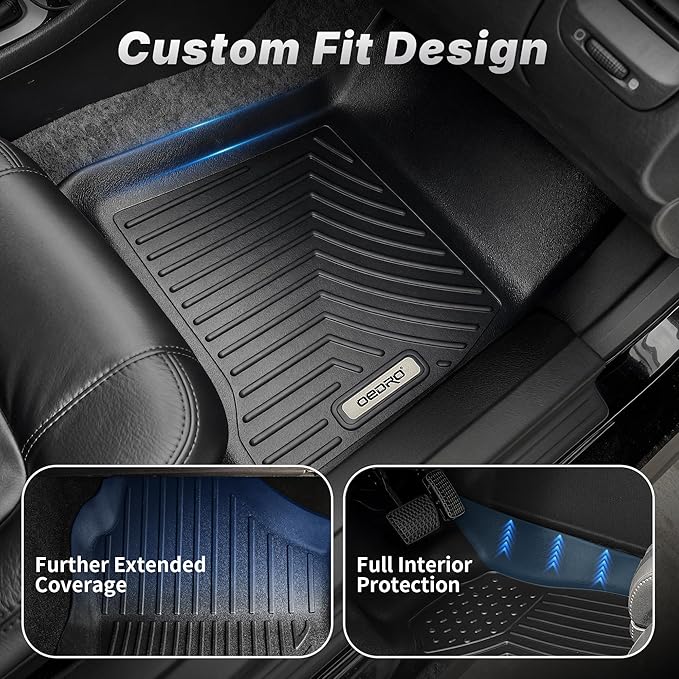 OEDRO Floor Mats Fit for 2009-2019 Ford Flex, Unique Black TPE All-Weather Guard Includes 1st and 2nd Row: Front, Rear, Full Set Automotive Liners