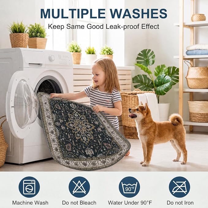 Washable Pee Pads for Dogs,Great Urine Absorbent Reusable Puppy Training Pads,Waterproof,Leak-Proof & Non-Slip Potty Pads for Whelping,Crate,Playpen,Bed.(Black Floral,36"x72")