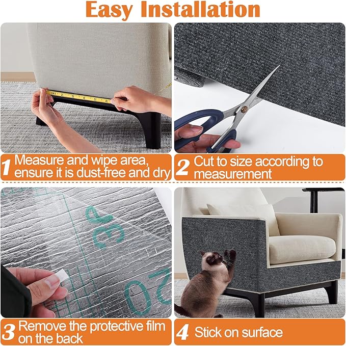 Cat Scratch Furniture Protector - 100" x 17" Trimmable Self-Adhesive Cats Claws Scratch Pads, DIY Cat Climbing Couch Protector for Scratch Post Cat Tree Replacement Indoor (Dark Gray)