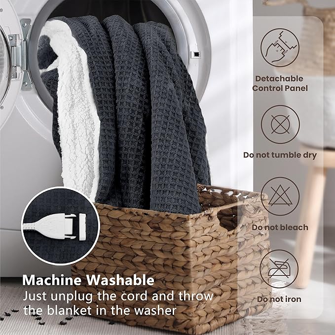 Heated Blanket Electric Blanket King Waffle, 90x100 Inches Dual Controllers