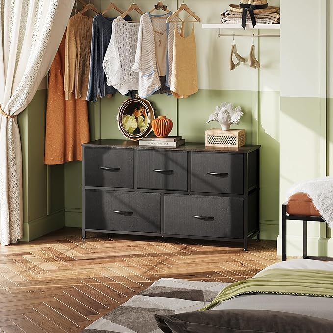 WLIVE Dresser for Bedroom with 5 Drawers, Wide Chest of Drawers, Fabric Dresser