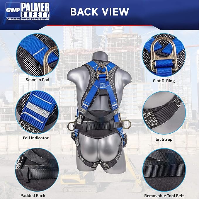 Fall Protection Hammerhead Kit I 5pt Safety Harness, 6' Double Leg Lanyard, 18" D-Ring Extender (Blue - 3XLG)