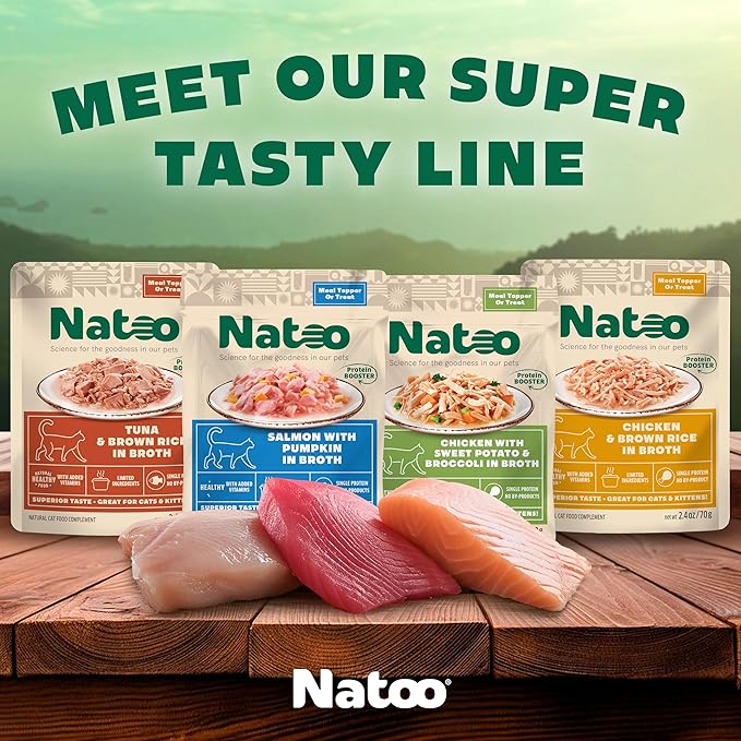 NATOO Cat Food Topper for Picky Eaters, Healthy Soft KittyTreat (Chicken, Sweet Potato & Broccoli) Wet Cat Meal with Gravy, High Protein, Limited Ingredient Adult & Kitten Food, 2.4 oz (Case of 20)