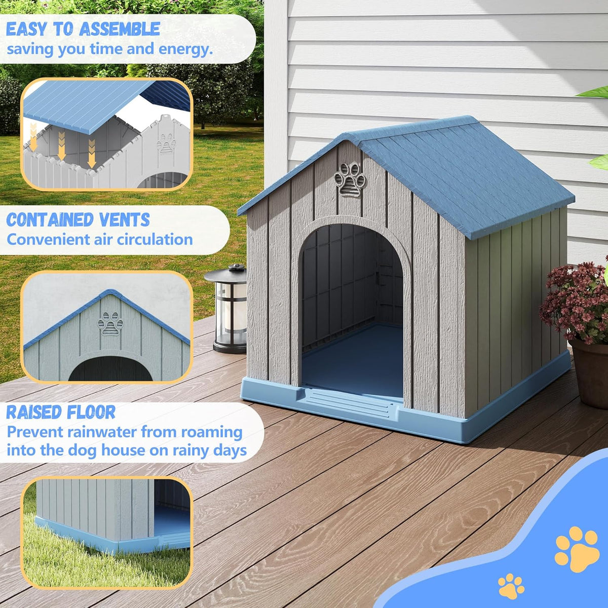 DRATO Dog Houses Resin Small Indoor Outdoor Dog Kennel for All-Weather Use Cozy Shelter for Small Dogs in Home, Garden, or Balcony