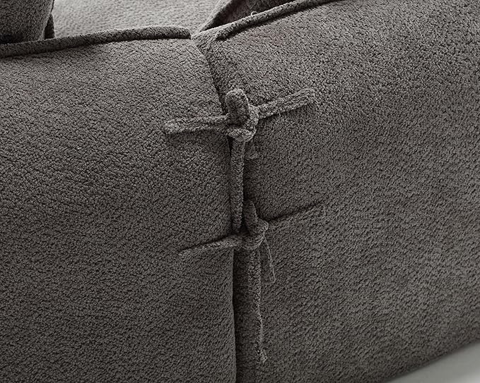 137.8” Curved Boucle Sofa Couch, Modern Sectional Sofa Cloud Deep Seat Couch with 4 Pillows, Comfy Modular 5-Seat Couches for Living Room Apartment (Grey)