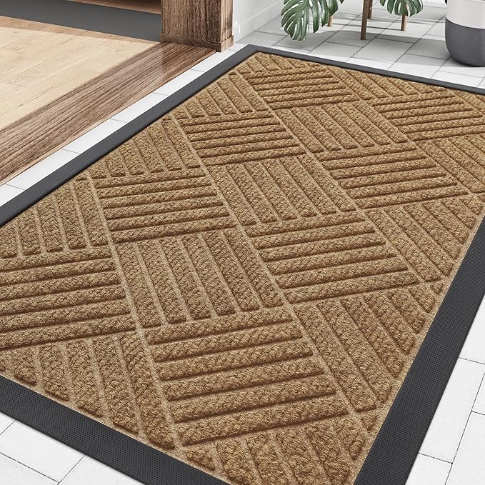Smiry Front Door Mat Outside Entrance, Heavy Duty Outdoor Indoor Natural Rubber Doormat, Non Slip, Trap Dirt and Moisture, Easy Clean, Low Profile Patio Porch Entryway Mat, 29.5x17, Coffee
