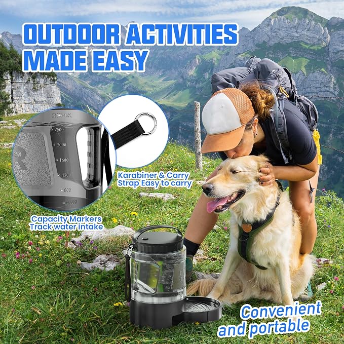 Dog Water Bottle Bowl Dispenser - 95OZ Large Dog Travel Water Bottle Portable with Pull-Out Travel Water Bowl for Dogs Camping Hiking Traveling Beach Park Accessories, Leak-Proof Pet Water Dispenser