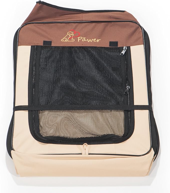 Pawer 45”×24” 8-Panel Foldable Pet Playpen, Brown+Beige, Personalize Embroidery Extra Fabric Piece Available, for Cat/Dog/Puppy, 600D Oxford Cloth Portable Indoor & Outdoor Kennel with Carry Bag