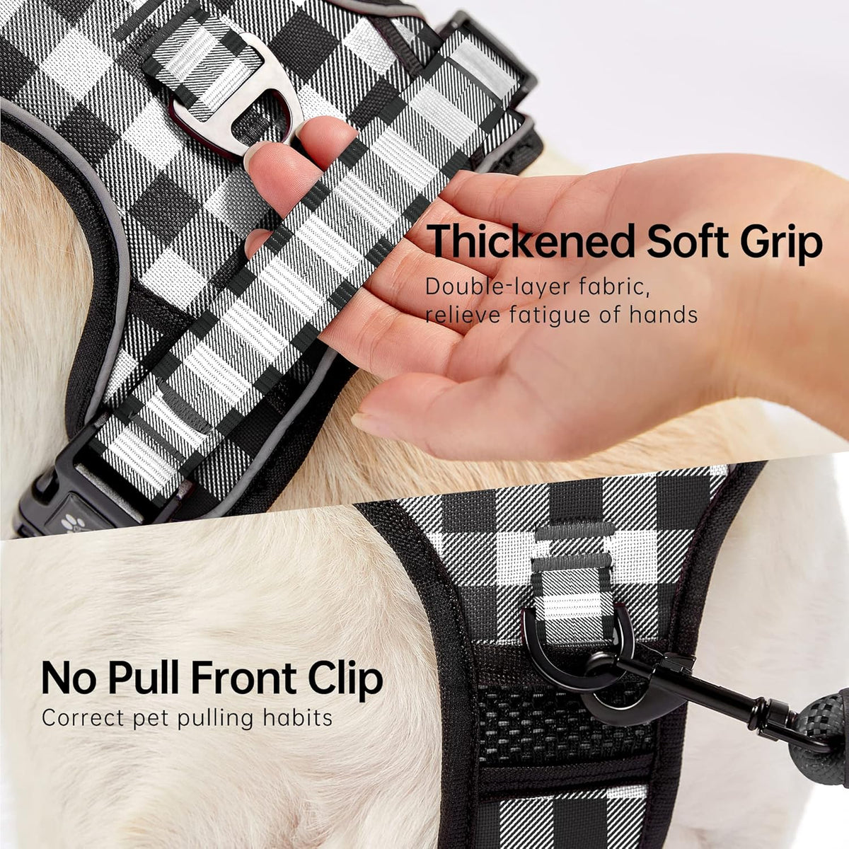 NESTROAD No Pull Dog Harness with Leash, Reflective No Choke Pet Vest Harness,Adjustable Soft Padded Dog Harness with Easy Control Handle for Large Dogs(Checkered Black,Large)