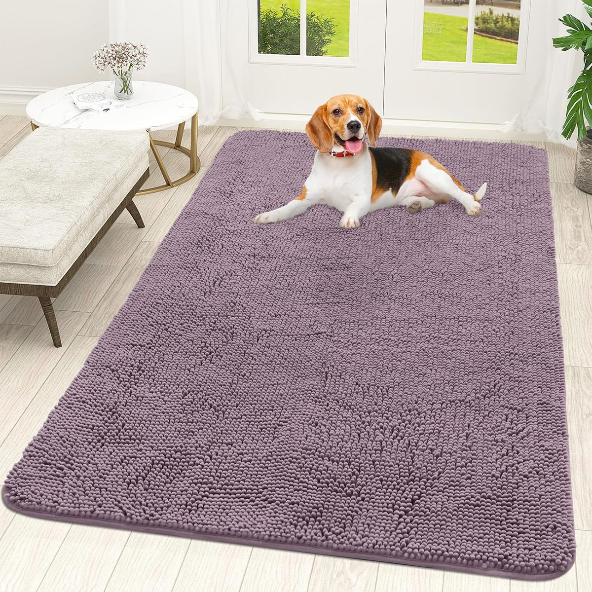 OLANLY Dog Door Mat for Muddy Paws 70x46, Absorbs Moisture and Dirt, Absorbent Non-Slip Washable Doormat, Quick Dry Chenille Mud Mat for Dogs, Entry Indoor Entryway Carpet for Inside Floor, Deep Plum