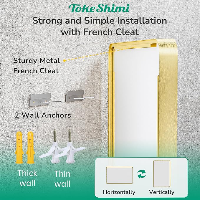 TokeShimi 55x36 Bathroom Mirror Gold, Aluminum Framed Bathroom Mirrors