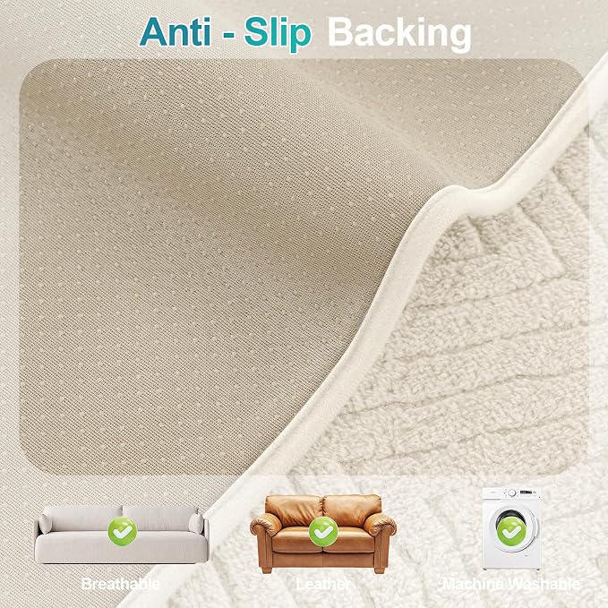 Turquoize Waterproof Couch Cover for Dogs Fuzzy Pet Couch Covers for Sofa Thick Dog Bed Cover Non-Slip Sofa Covers for 2 Cushion Couch Protector Slipcover Pet Friendly (Beige, 36" x 48")