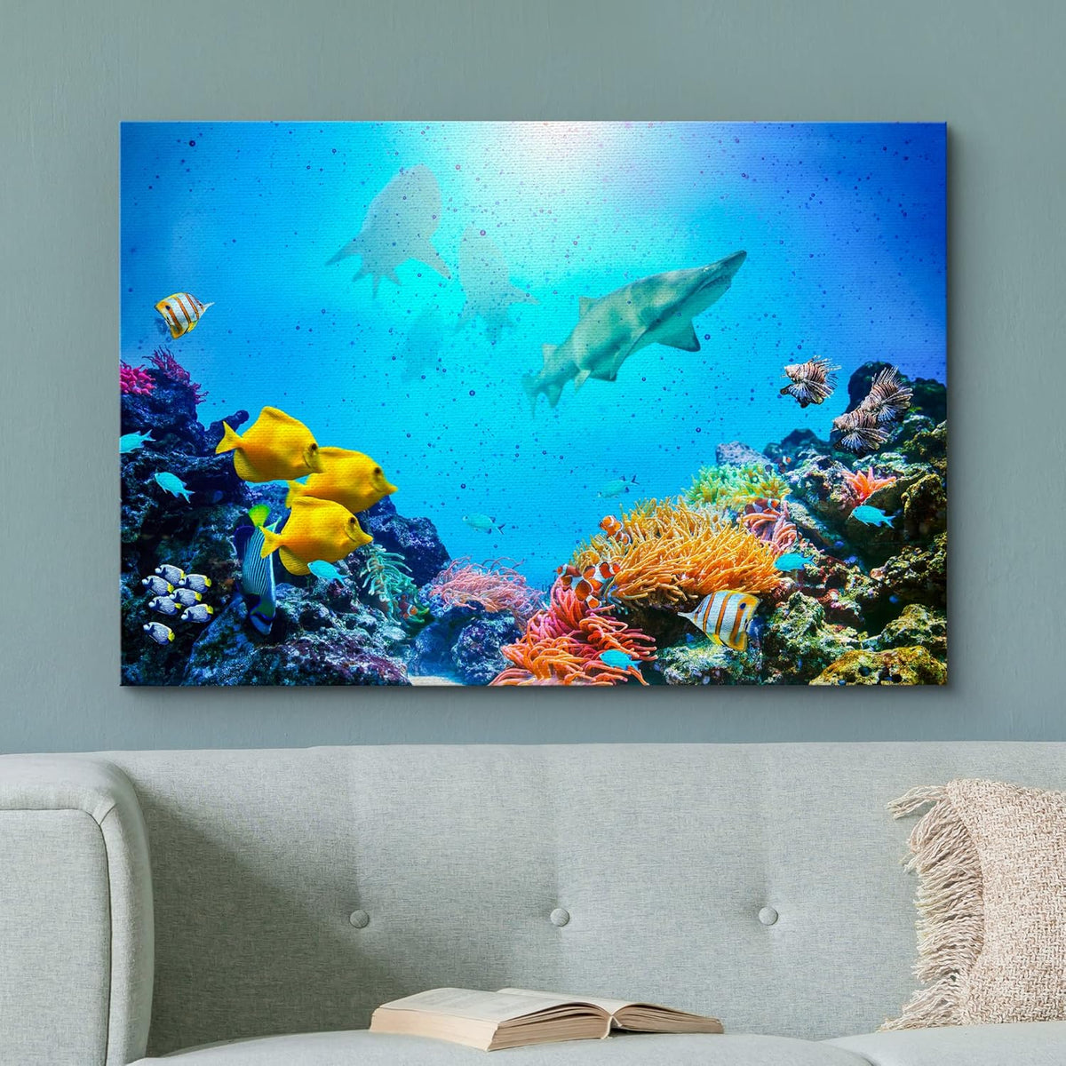wall26 Canvas Print Wall Art Vibrant Coral Reef Shark Fish Anemone Reef Nature Animals Photography Realism Rustic Scenic Landscape Wilderness Earth for Living Room, Bedroom, Office - 32"x48"