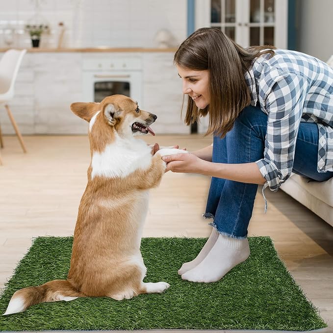 2 Pack Artificial Dog Grass Pee Pad 26" x 17", Indoor Potty Training Turf | Easy to Clean, with Drainage, Reusable, Realistic, Fake Grass Mat, for Apartment, Balcony, Outddor Use