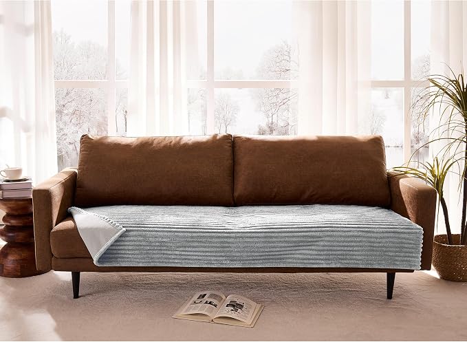 Dual Non-Slip Couch Cover for Dogs Waterproof, Fuzzy Soft Pet Couch Covers for Sofa 3 Cushion, Pet Friendly Soft Dog Bed Covers Sofa Cover Washable (Seagull Gray, 33" x 75" 1 Pack)