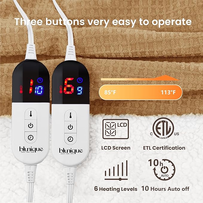 Heated Blanket Electric Blanket King Waffle, 90x100 Inches Dual Controllers