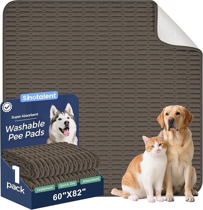 Washable Pee Pads for Dogs Puppy Pad, Coffee 60”x82” 1 Pack | High Absorbent Dog Pee Pad Leak Proof Cat Rugs, Reusable Non Slip Pet Mat, Wee Wee Pads for Training, Crate and Floor