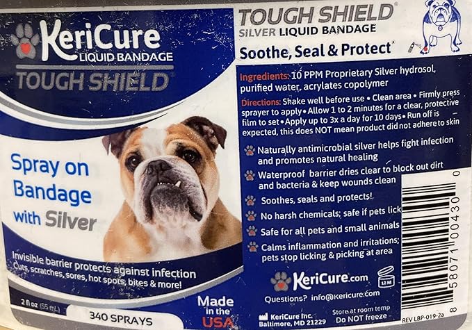 Tough Shield Silver Liquid Bandage, 2 Pack, Spray on Bandage with Silver Hydrosol for Pets and Small Animals, 2oz First Aid Sprays for Dogs, Cats - Soothes, Seals, and Protects