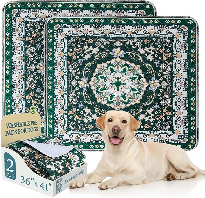 Homimp Washable Pee Pads for Dogs, 2 Pack Reusable Puppy Pads Waterproof, Absorbent and Leakproof Dog Pee Pads, Non Slip Puppy Training Pads, Pet Mat for Floor, Crate, Couch, Whelping,Green, 36"x41"