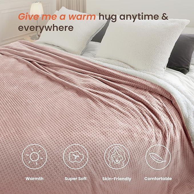 Heated Blanket Electric Blanket Queen Waffle, 84x90 Inches Dual Controllers
