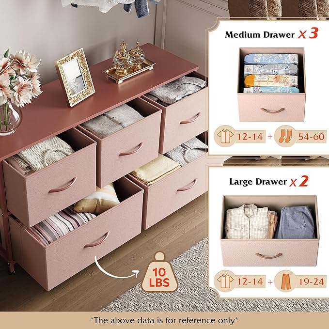 WLIVE Dresser for Bedroom with 5 Drawers, Wide Chest of Drawers, Fabric Dresser