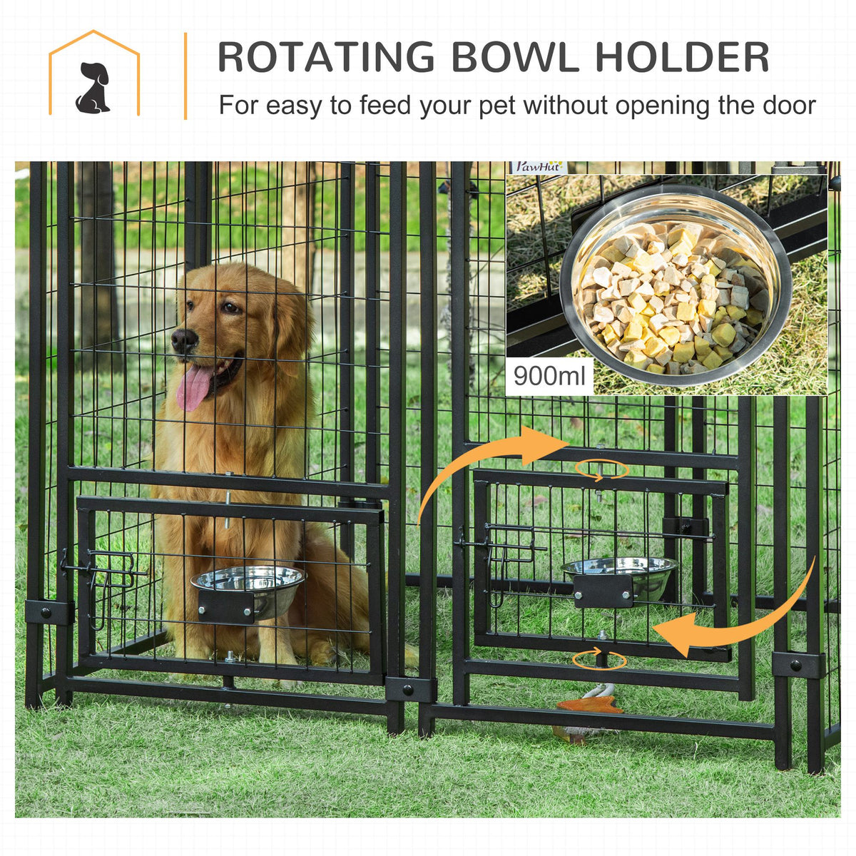 Outdoor Dog Kennel with Rotating Bowl Holders, Pet Playpen with Waterproof Cover, 4.6 x 4.6 x 5, Red