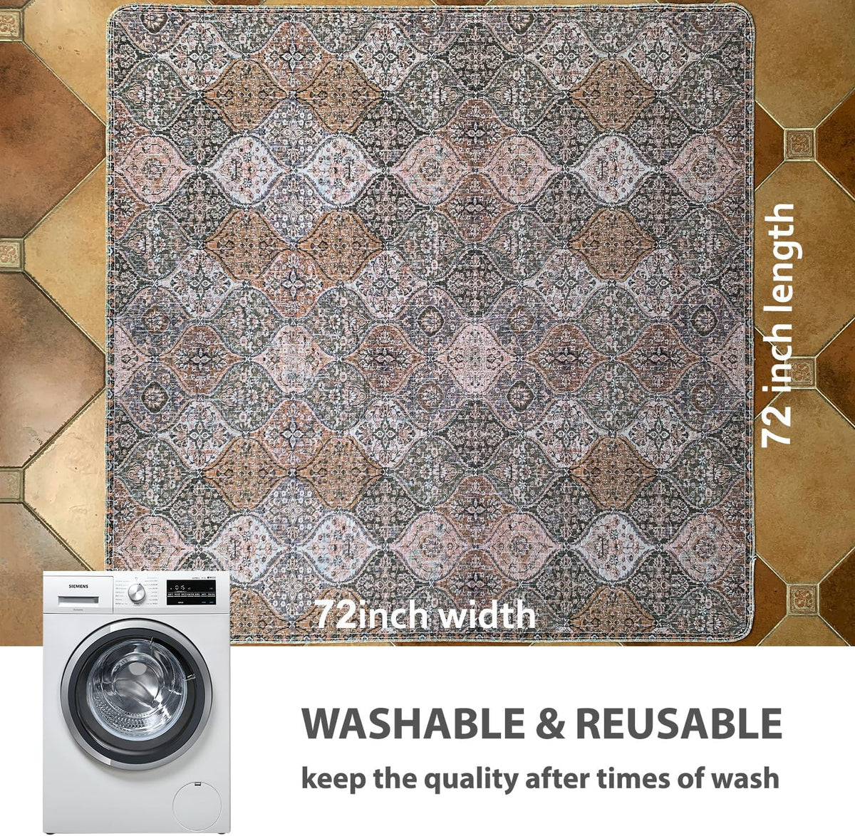 nunubaby Washable Pee Pads for Dogs, Stylish, Non-Slip and Leak-Proof Pee Pads. Reusable Potty Pads for Dogs for Crates and Floors.(Brown/Multi, 72" x72")