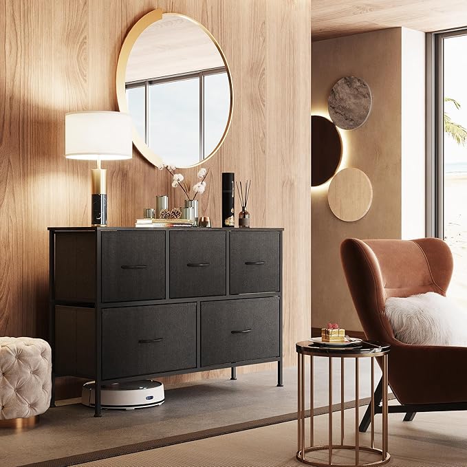 WLIVE Dresser for Bedroom with 5 Drawers, Long Fabric Dresser, Chest of Drawers