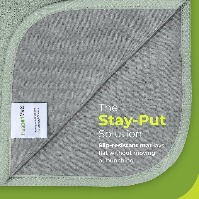 PeapodMats Bedwetting Waterproof Bed Mat, Reusable 3x5 Sage | Washable reusable bed mat for bedwetting, incontinence, kids, adults, pets, and mattress protection.