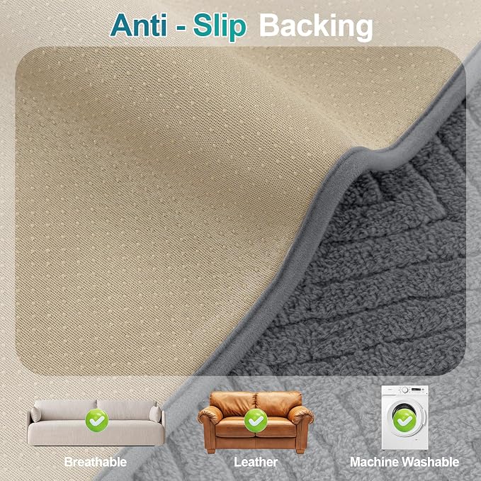 Turquoize Waterproof Couch Cover for Dogs Fuzzy Pet Couch Covers for Sofa Thick Dog Bed Cover Non-Slip Sofa Covers for 3 Cushion Couch Protector Slipcover Pet Friendly (Grey, 36" x 84")