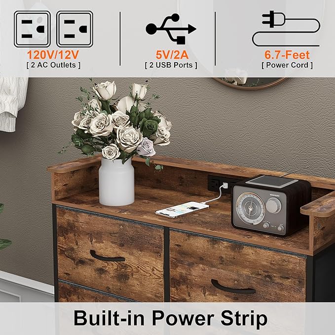 Tall Dresser for Bedroom with Charge Station 8 Drawers Dresser with LED Lights
