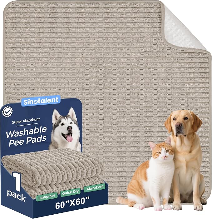 Washable Pee Pads for Dogs Puppy Pad, Brown 60”x60” 1 Pack | High Absorbent Dog Pee Pad Leak Proof Cat Rugs, Reusable Non Slip Pet Mat, Wee Wee Pads for Training, Crate and Floor
