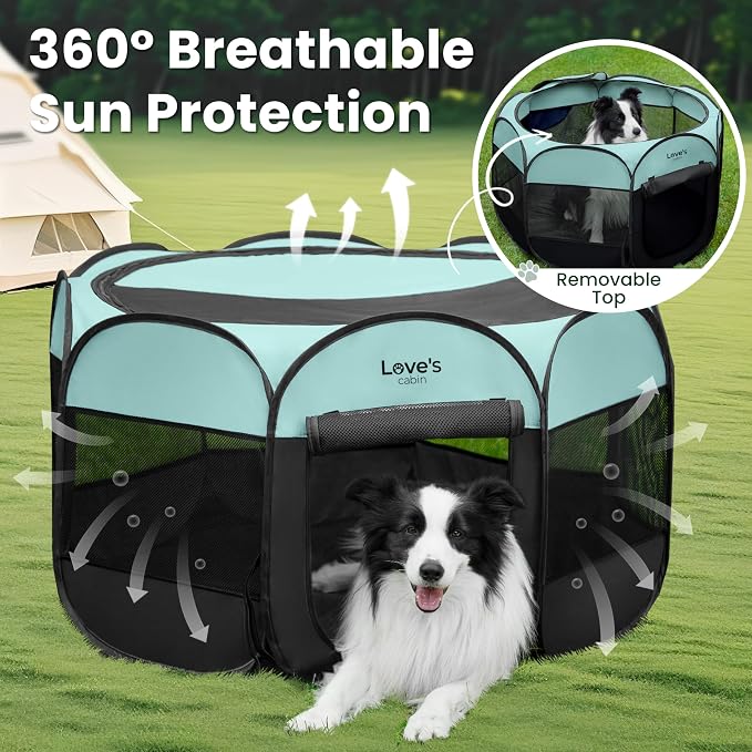 Love's cabin Pet Puppy Dog Playpen, Large Dog Tent Crates Cage Indoor/Outdoor, Portable Playpen for Cat, Foldable Pop Up Dog Kennel Playpen with Carring Case, Removable Zipper Top, Green