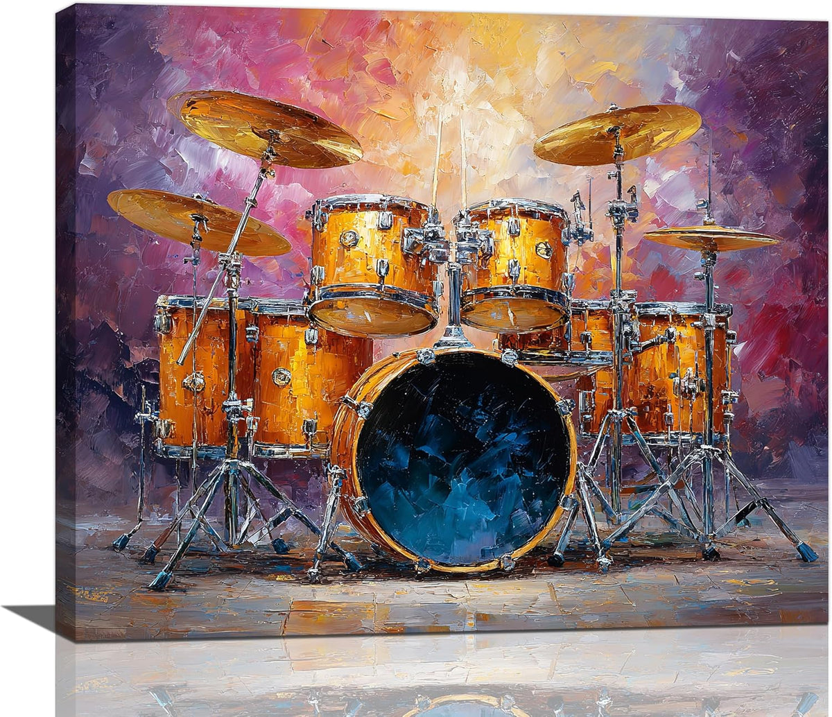 Music Wall Art Graffiti Musical Instruments Canvas Wall Decor Drum Pictures Painting Print Artwork Framed Decorations Gifts for Drummers Music Lover Studio Bar Musician Home Bedroom Living Room 20"x24"