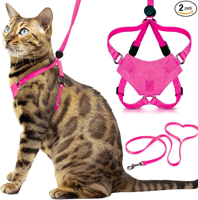 Houdini™ Escape Proof Kitten Harness and Leash (Pink, S) | Adjustable walking vest with 6ft lead, breathable mesh, snug secure fit, light and gentle for first outdoor adventures