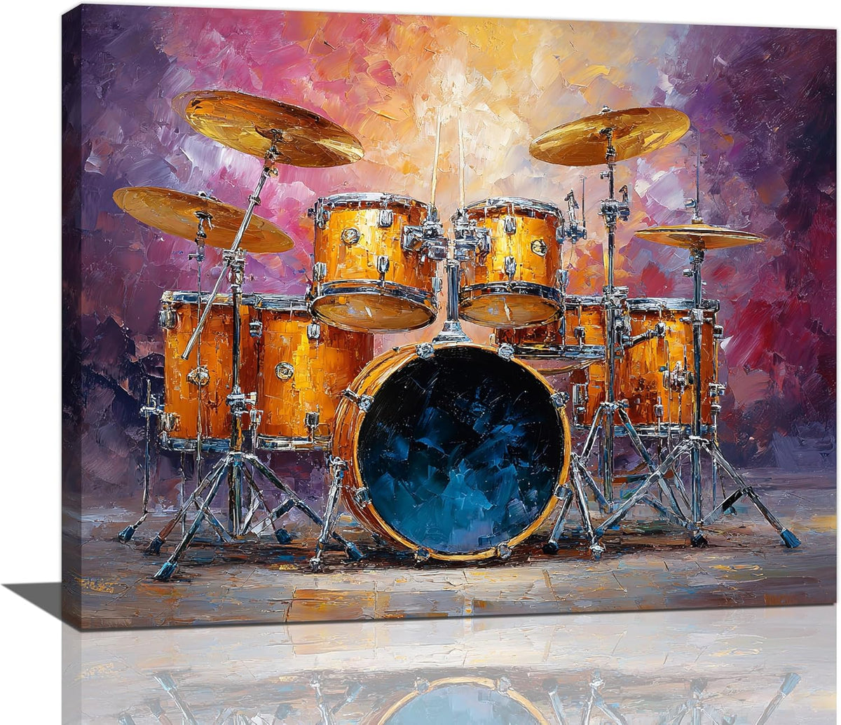 Music Wall Art Graffiti Musical Instruments Canvas Wall Decor Drum Pictures Painting Print Artwork Framed Decorations Gifts for Drummers Music Lover Studio Bar Musician Home Bedroom Living Room 16"x20"