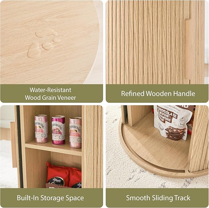 31.5" Round Dining Table for 2-4, Modern Farmhouse Kitchen Table with 2-Tier Storage Shelf, Small Wooden Circle Dining Tables with Fluted Base for Home Dining Room Living Room (Natural)