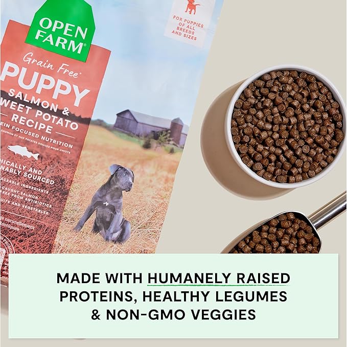 Open Farm, Grain-Free Dry Dog Food for Puppies, Protein-Packed Kibble, Sustainably & Ethically Sourced Ingredients, Non-GMO Veggies & Superfoods, Salmon & Sweet Potato Puppy Recipe, 4lb Bag