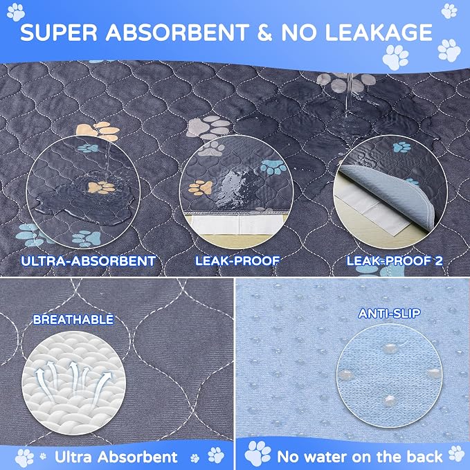 Aitmexcn Washable Pee Pads for Dogs, 2 Pack Reusable Puppy Training Pads, Heavy Absorbency, Leak-Resistant Non-Slip Dog Mats for Playpens, Crates, Whelping and Senior Dogs (36"x48")