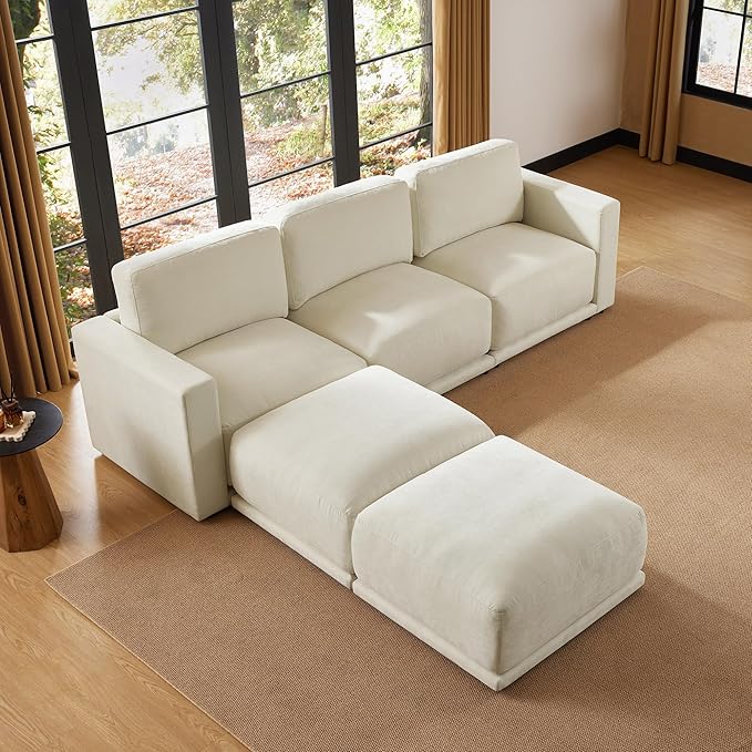 CHITA 116" Sectional Couches for Living Room, Modular Sectional Sofa with Chaise, Comfortable 8-Layer Cushion Structure Design, 5 Seat U Shaped Sectional Couch, Chenille in Cream