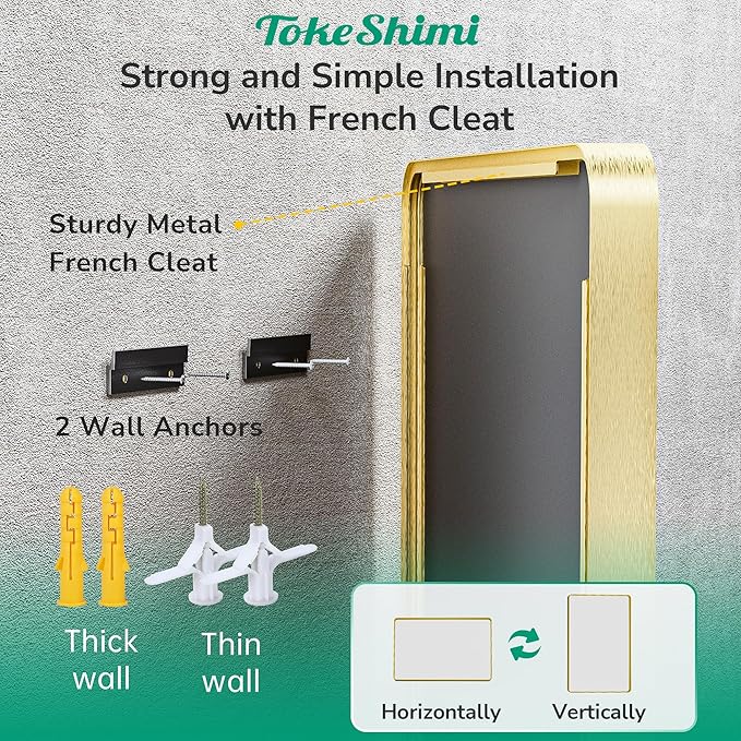 TokeShimi 30 x 30 Gold Bathroom Mirror, Rectangle Bathroom Wall Mirror